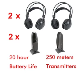 Ultra Low Bass Silent Disco Wireless Headphones 2PCS Bundle with 2 Transmitters 200m Distance for Dancing Party TV Mobile