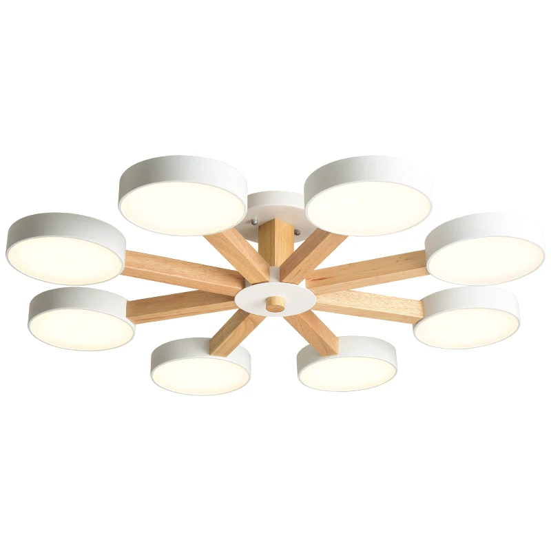 Lampadario a soffitto rotondo 220V 110V per soggiorno moderno in legno bianco Lustre luci per camera da letto in legno lampade da interno montate su