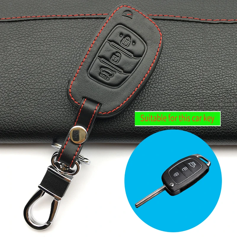 Popular bags main cases 100% leather sets Car key cases For Hyundai IX45 Santa Fe (DM) 2013 2014 2015 2016 3 buttons Key Shell