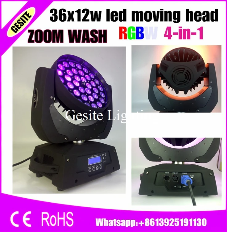 

2pcs/lot Low Noise 36x10W 4IN1 Zoom Led Moving Head Light RGBW Color DMX 512 KTV Led Moving Head wash beam effect AC110V-240V dj