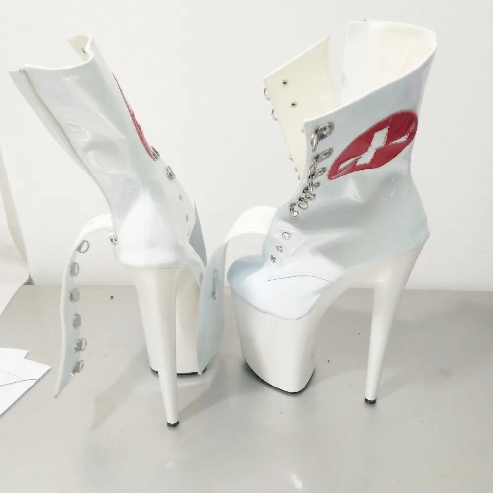 White model stage performance female boots, low boots baking paint platform shoes 15-20 cm high heel dance shoes