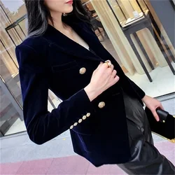 Gold velvet small suit jacket women's spring and autumn new casual slim slimming double-breasted suit jacket