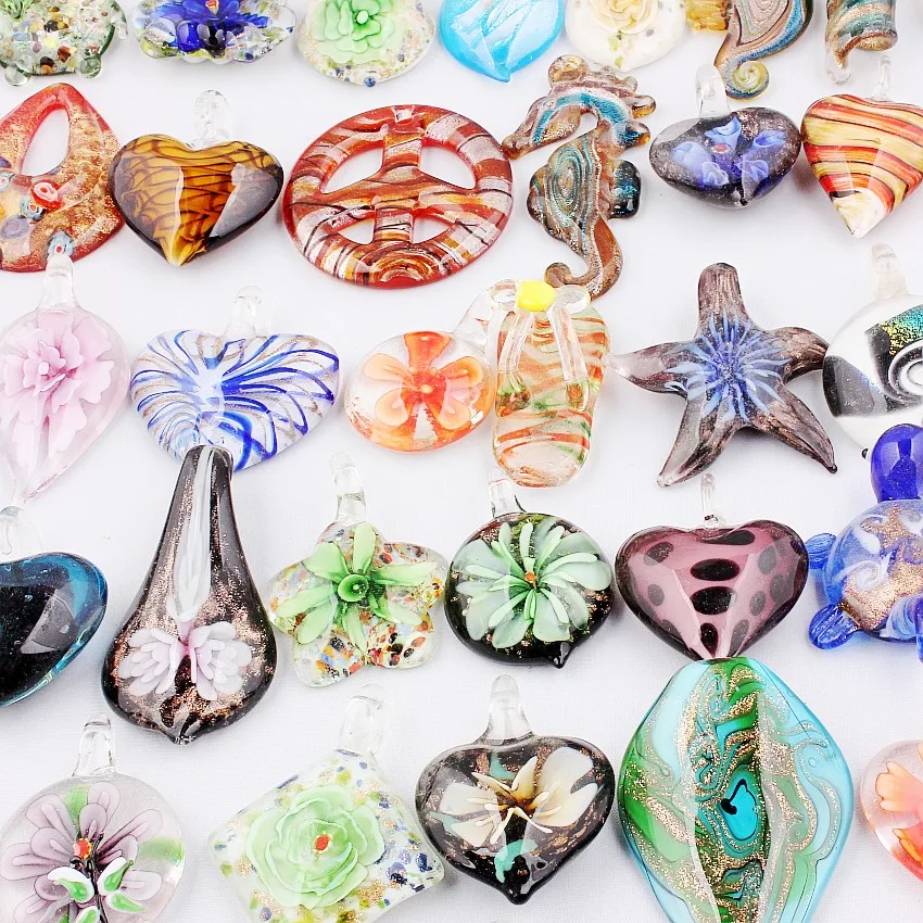 Wholesale Lots 500pcs Handmade Murano Lampwork Glass Mix Color Pendant Fit Necklace Hot Xmas gift Express shipping