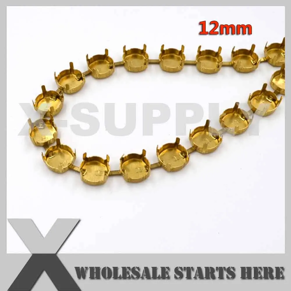 12mm Round Empty Cup Chain,Solid Back Without Rhinestones for Craft/Shoe/Jewelry/Apparel (Center Connectors)