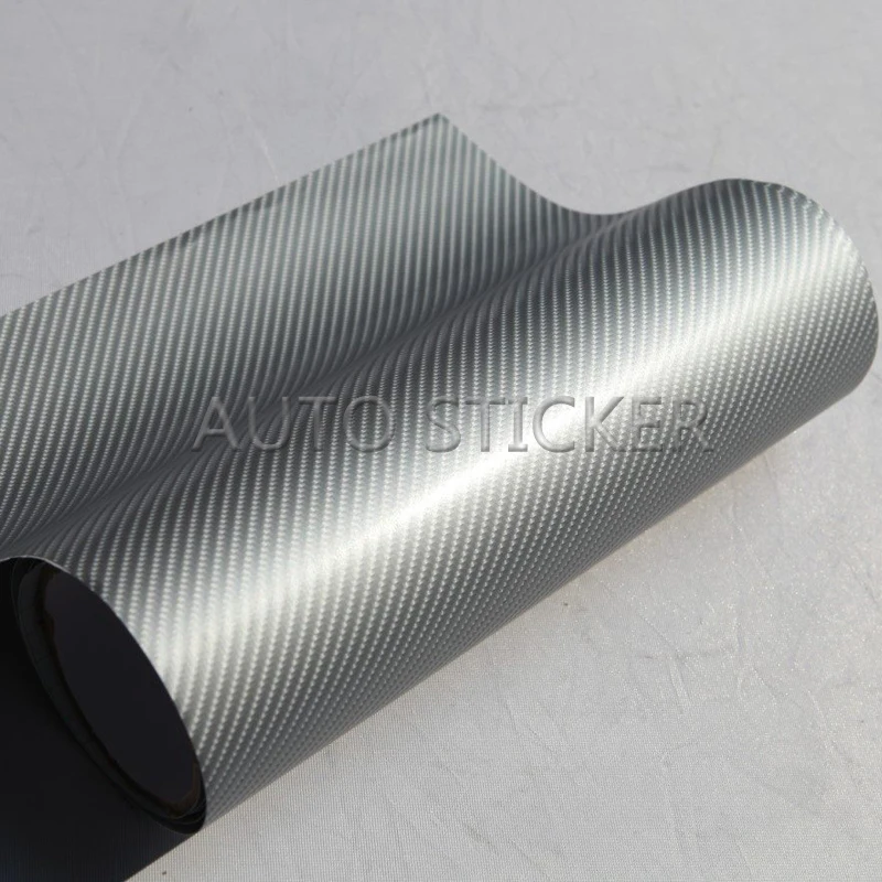 10/20/30/40/50X152CM Silver 4D Carbon Fiber Vinyl Film Wrap Car Styling Adhesive Sticker Decal Air Bubble Free