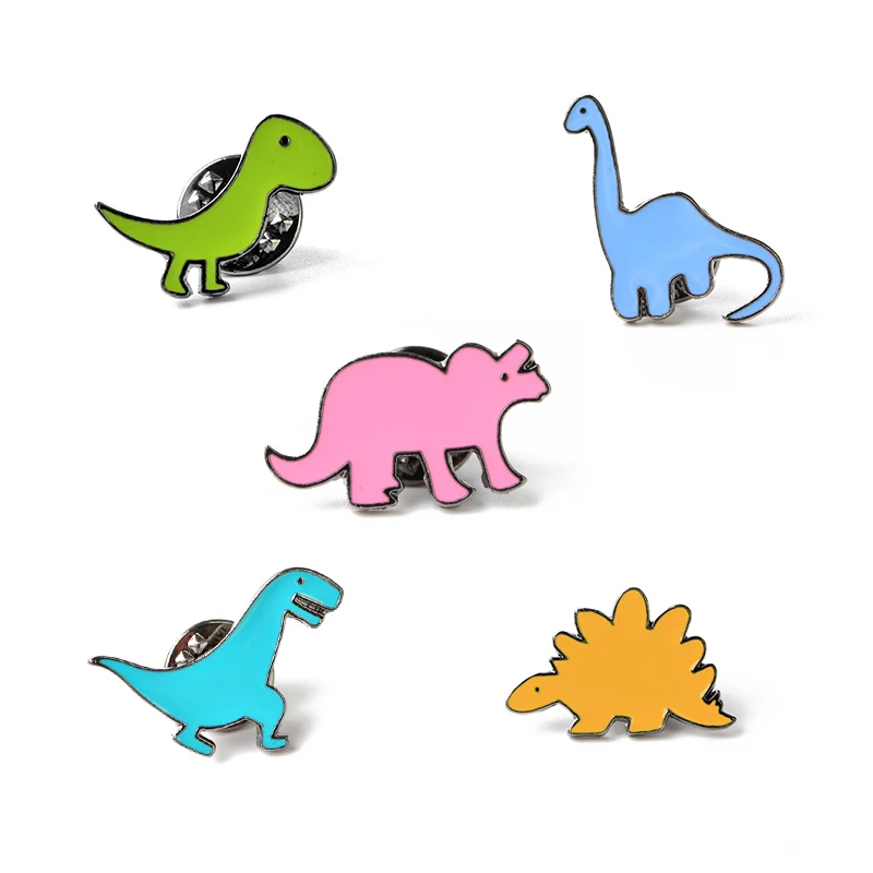 Cartoon Cute Colorful Dinosaur Brooch Pins Apatosaurus Stegosaurus Button Denim Jackets Lapel Pin Badge Gift Women Kids Jewelry