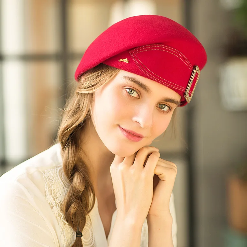 Girls Winter Warm Beret Hats Female British Woolen Cap Adult Recreational Ancient Painter Hats Butterfly Knot Caps Adjust A103