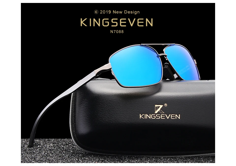 KINGSEVEN Vintage Retro Marken-Designer Polarisierte Sonnenbrille für Herren, Quadratische Klassische Herren-Sonnenbrille UV400 N7088 – Detail 1