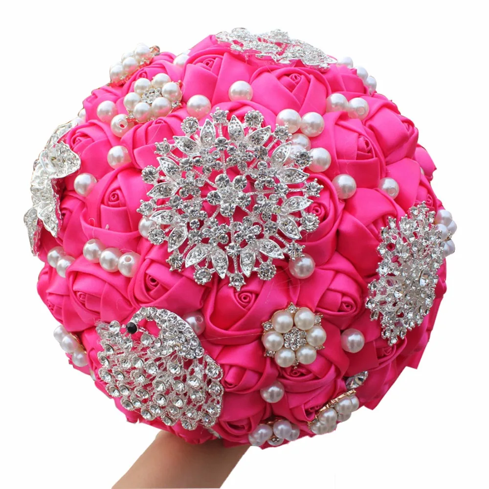 

Hot fushia Wedding Bouquets Hand made Flower Rhinestone Bridesmaid Crystal Bridal Wedding Bouquet de mariage