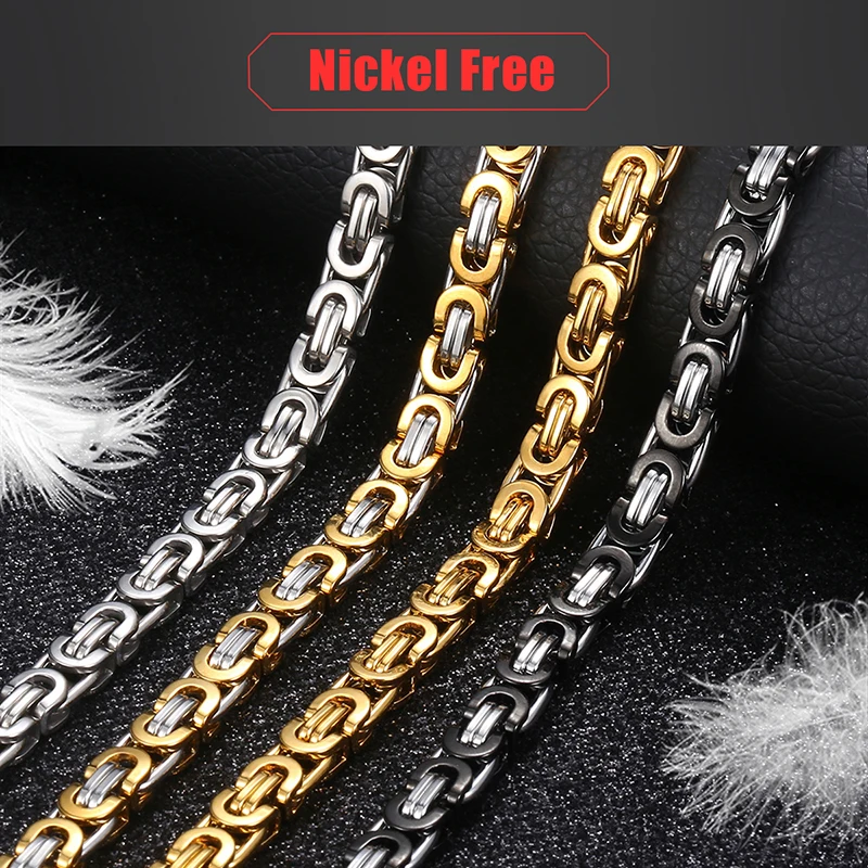 Trendsmax 7/9/11mm Byzantine Necklace for Men Stainless Steel Chain Gold Color Black 2018 Fashion Men Jewelry Gift 18-36\