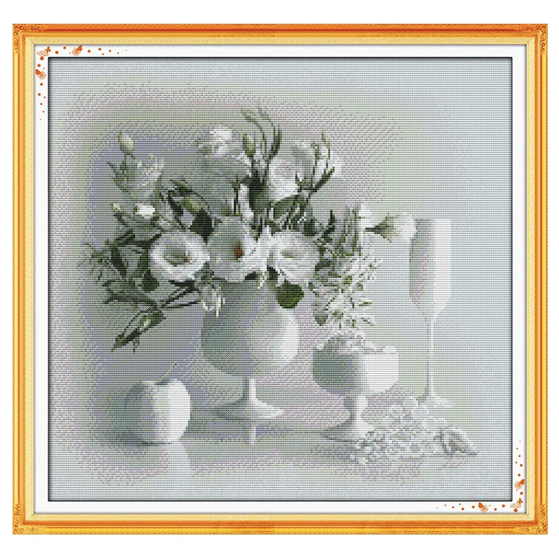 White Vase Patterns Counted Cross Stitch Set DIY 11CT 14CT 16CT Stamped DMC Cross-stitch Kit Embroidery Needlework Home Decor