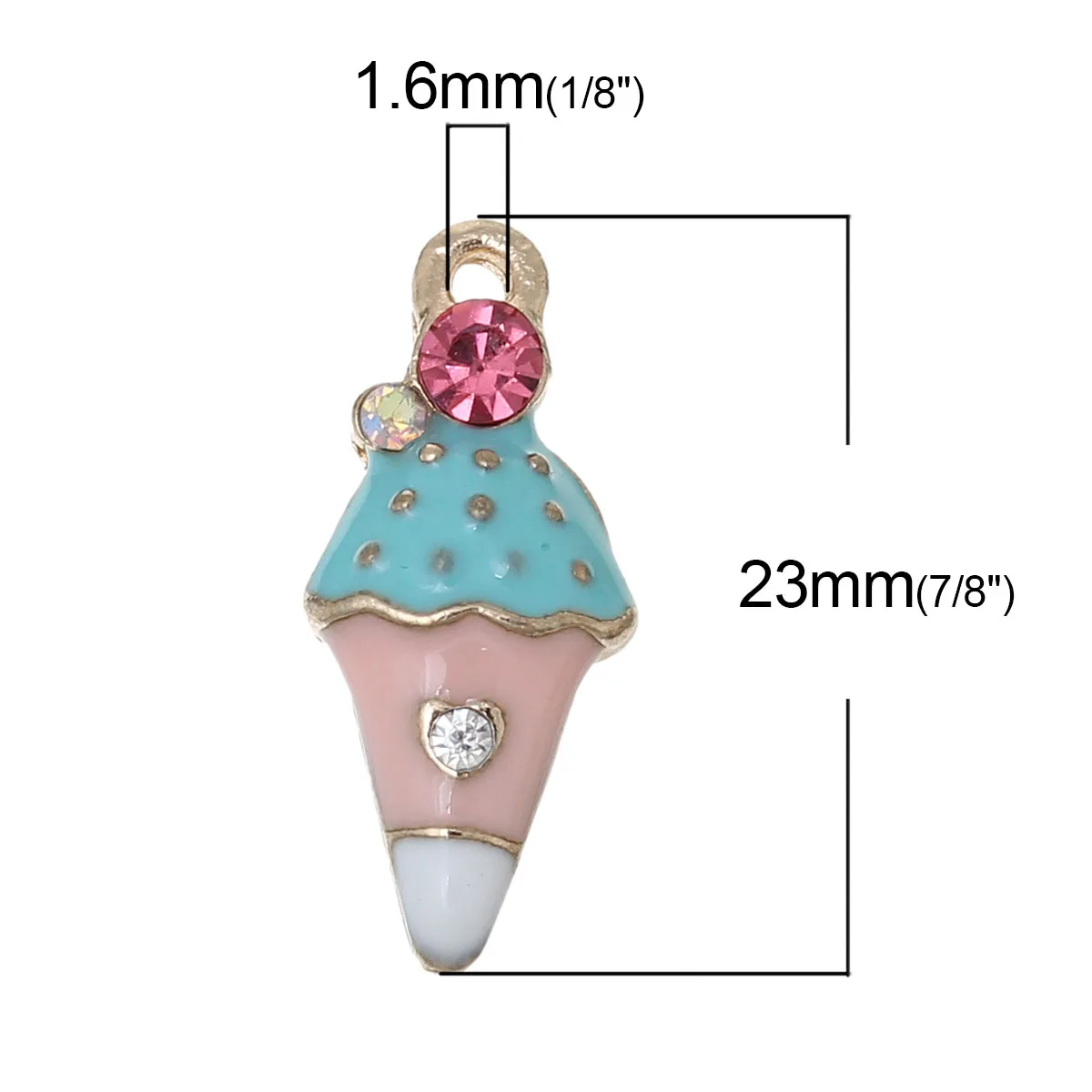 Doreen Box Charm Pendants Ice Cream Light Golden Multicolor Pink Rhinestone Enamel 23mm( 7/8