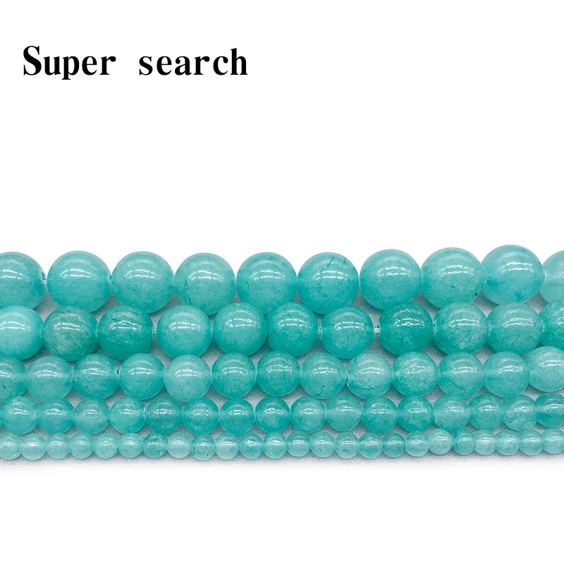 Natural Stone Cyan Chalcedony Jades Round Loose Beads 4 6 8 10 12MM Fit DIY Bracelet&Necklace Jewelry Making Part