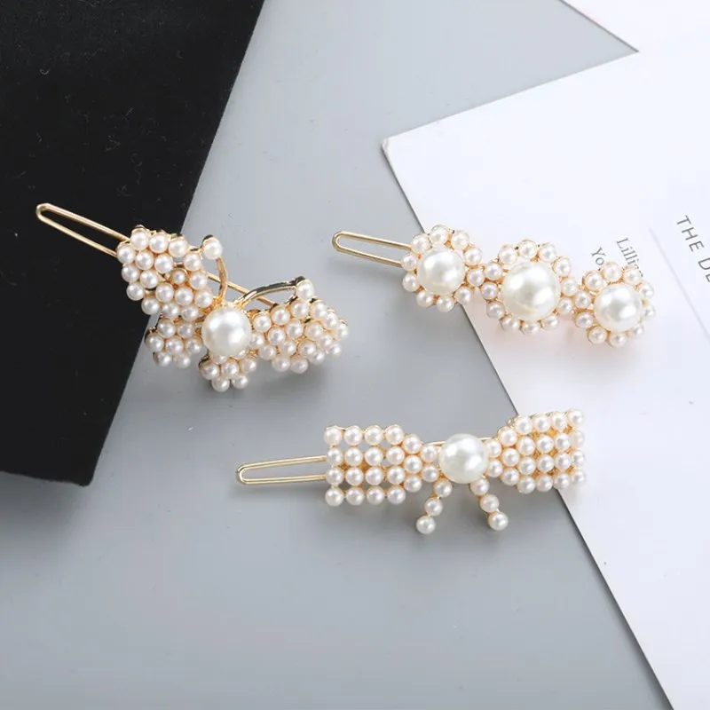 1Pc Fashion Crystal Rhinestones Hairpin Star Triangle Round Shape Women Hair Clips Pearl Barrettes Styling Accessories