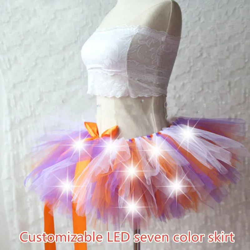 

Настраиваемая приливная светодиодная светящаяся семицветная пышная юбка для ночного клуба, танцевальная юбка, юбка-пачка