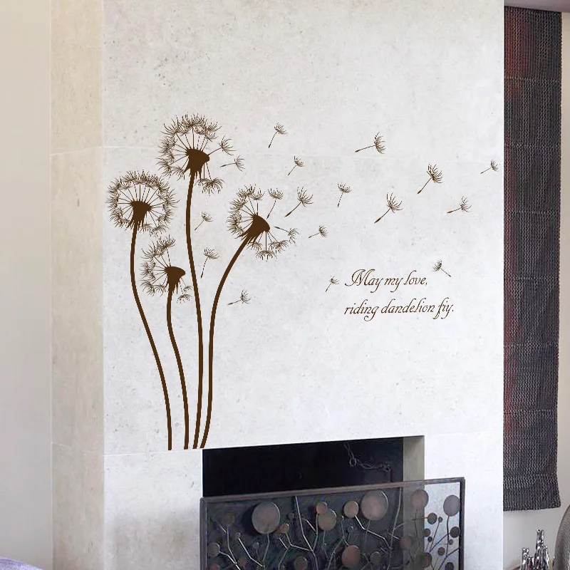 Brown Color Dandelion Wall Sticker Living Room Bedroomkids Rooms Home Decor PVC Autocollant Mural