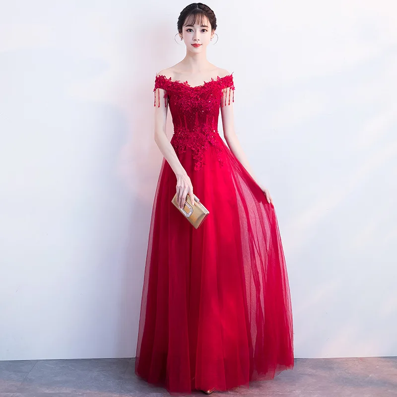 

2019 New Fashion Evening Dress Off the Shoulder Beading V-neck Appliques a Line Prom Party Dresses Back Lace Up Formal Dresses