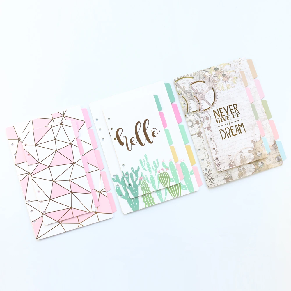 Domikee cute 6 rings paper index divider for binder planner notebook stationery,candy notebook paper divider accessories A5 A6