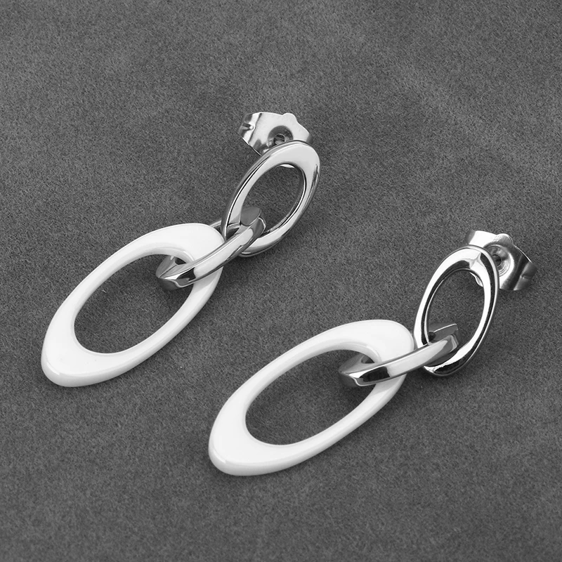 New Fashion Earrings For Women Black White Ceramic Earring Irregular Geometric Steel Two Layers Circle Earrings Party Jewelry