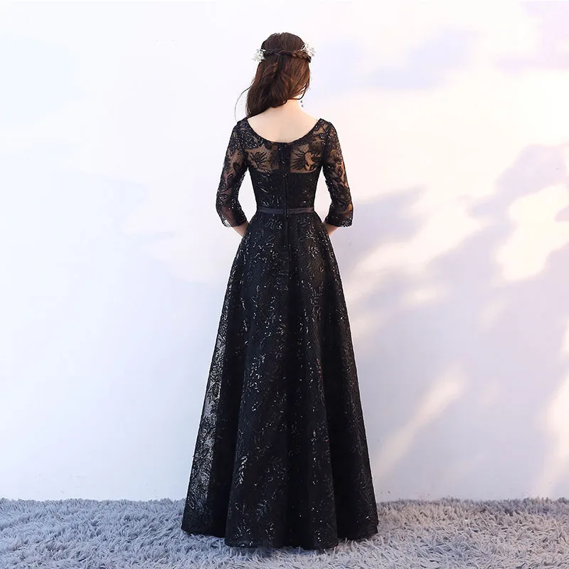 Evening Dresses DongCMY New Fashion Elegant Formal Sequin Lace Black Vintage A-line Half Floor-length Plus Size Prom Gown