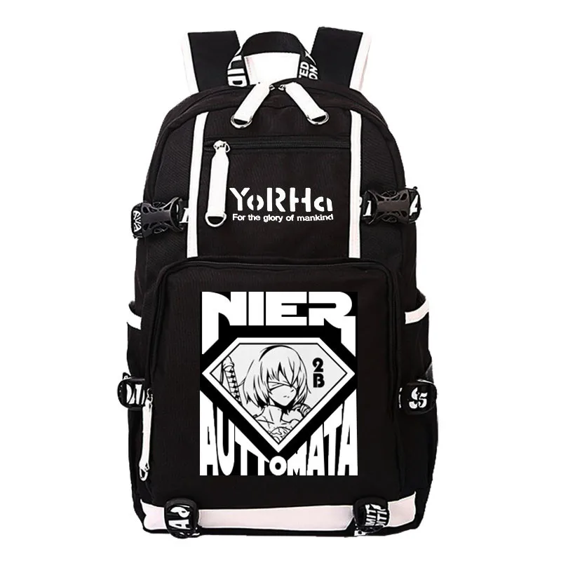 NieR:Automata Type 2B Printing Game Backpack Canvas Travel Bagpack USB Charging Laptop Backpack Gift Pen Bags Women Rucksack