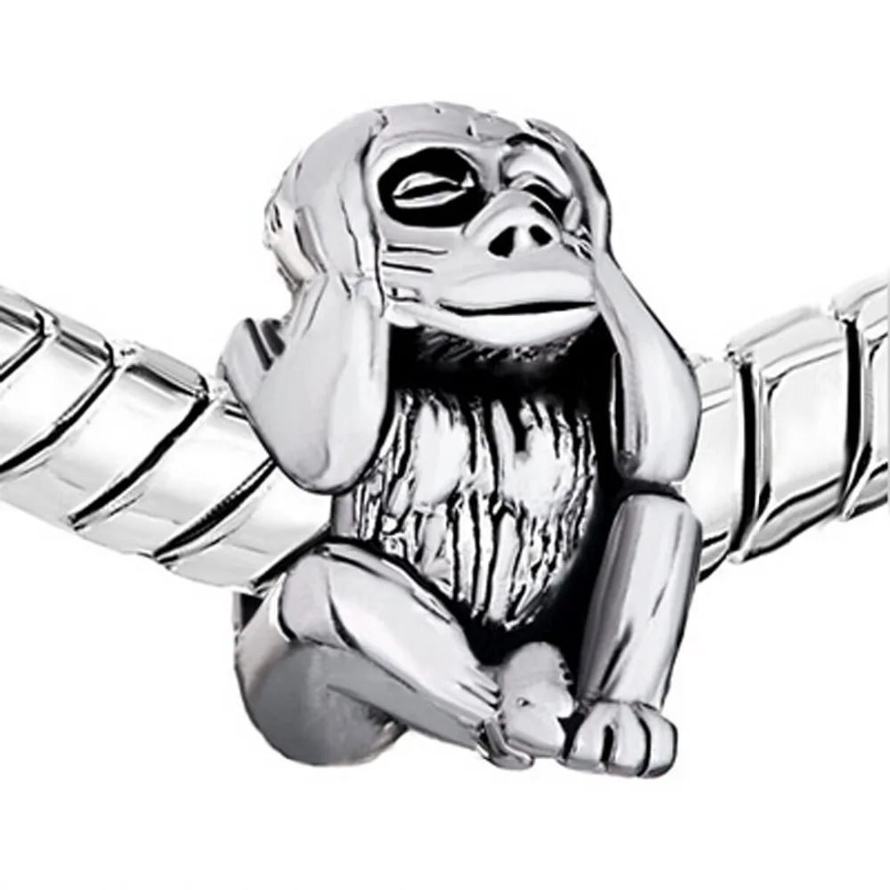 slide charm Free shipping cover their ears does not listen to monkey animal charm beads fit Pandora bracelet