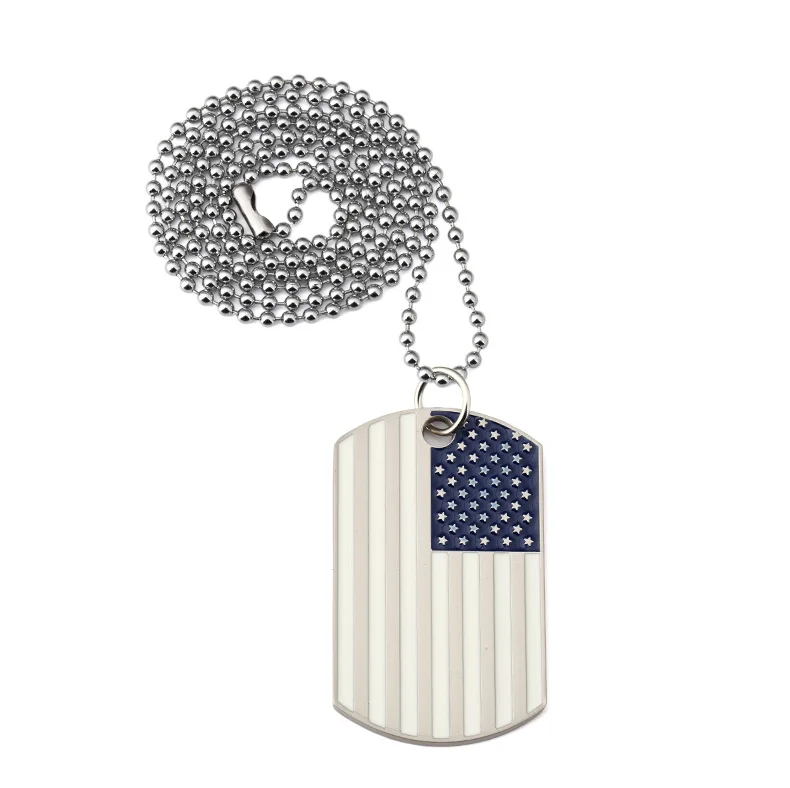 Hip Hop American USA Flag Necklace Men\'s US Army Military Card Pendant  Beaded Chain For Women The Stars And Stripes Jewelry
