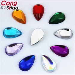 Cong Shao 100Pcs 8*13mm Colorful Drop Smooth surface flatback Acrylic Rhinestone trim stones and crystals costume Button ZZ232