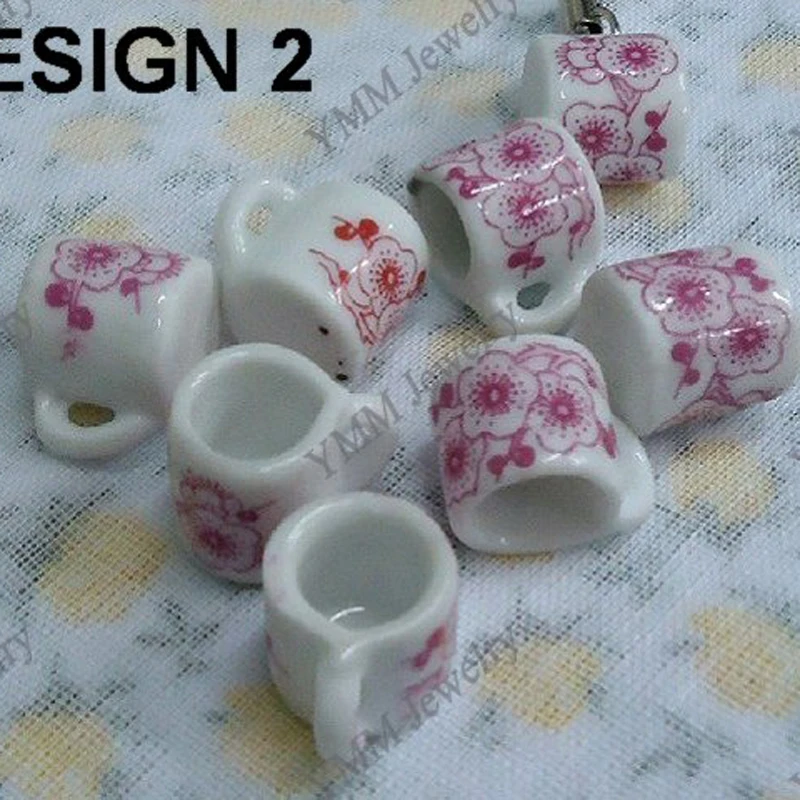 Ceramic charms wholesale 100pcs/pack, pink teacup shape pendants fit jewelry DIY