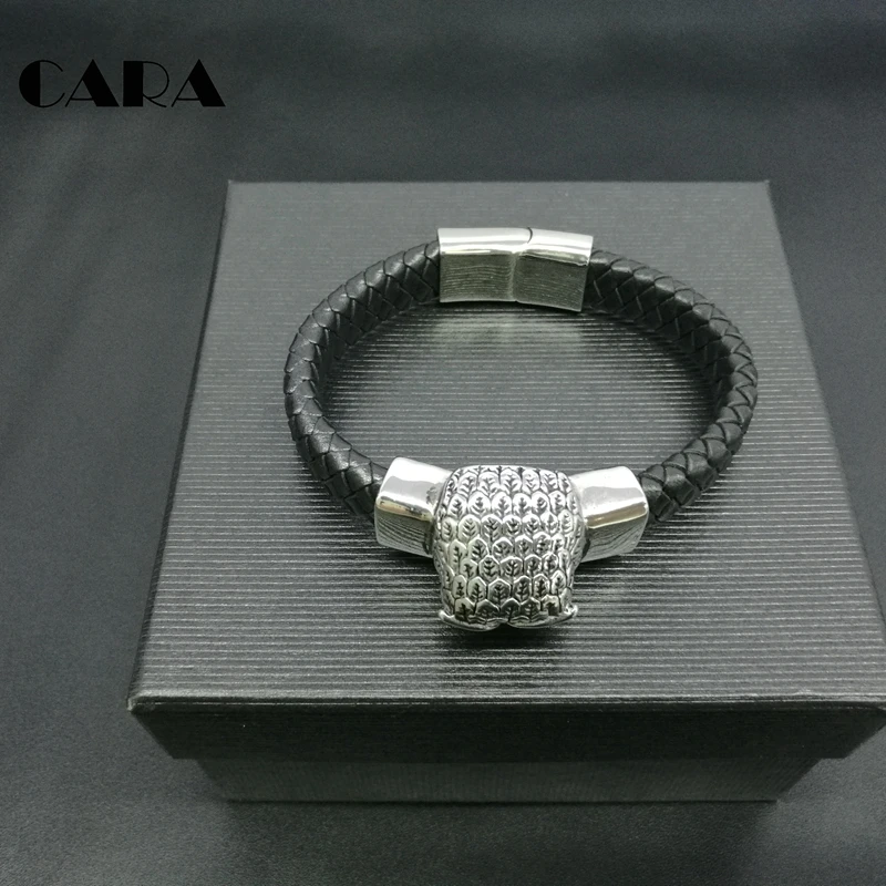 

CARA 2019 Fashion Jewelry Men genuine cow Leather 316 Stainless Steel Bracelets Male Retro Bracelet bangles for men CARA0055