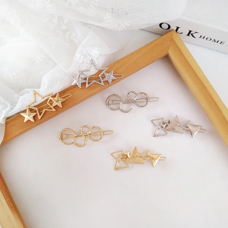 Timlee H006 New Contracted Cute Five-pointed Star Round Triangle Geometry Hair Clips Fashion Hair Accessories Wholesale