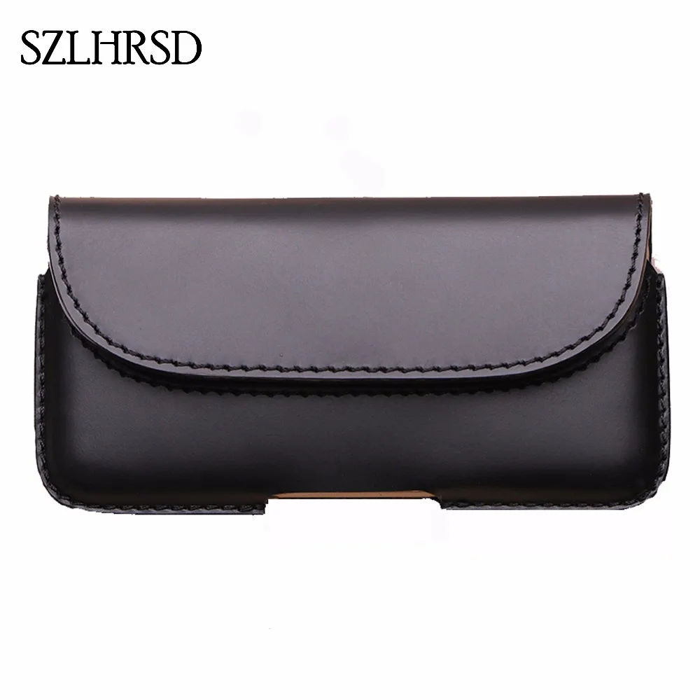 

SZLHRSD Black Men Belt Clip Genuine Leather Pouch Waist Bag Phone Cover for Blackview BV8000 Pro 5inch Cases Cell Accessory