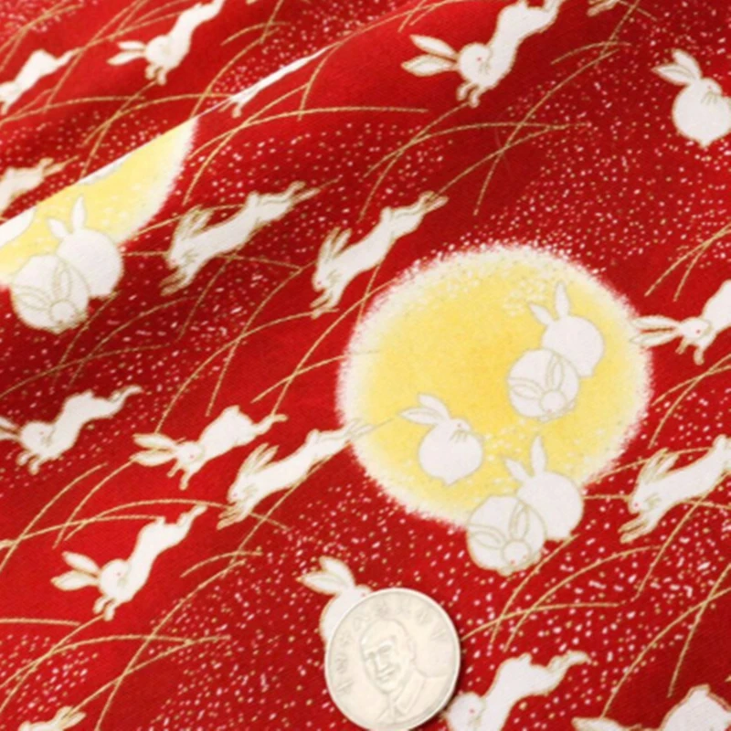 Half Yard Japanese Soft Breeze Gilt Fabric With Fortune Cat Rabbit Print, Handmade DIY Quilting Bag Tissue CR-A100