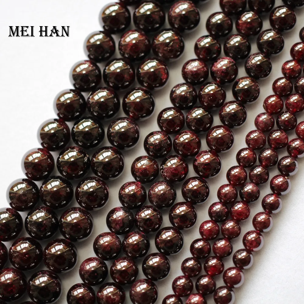 Meihan Natural Red garnet 6mm 8mm 10mm smooth round loose gemstone beads for jewelry DIY making design bracelet