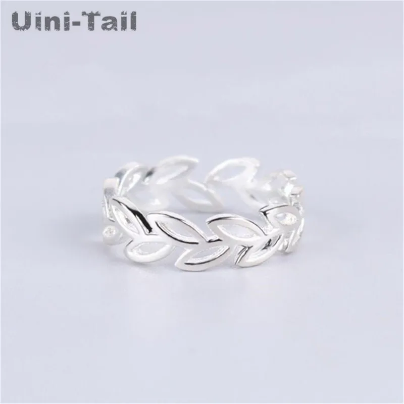 Uini-Tail Hot new 925 Tibetan silver fashion simple openwork leaf opening ring Fashion trend high quality factory direct sales