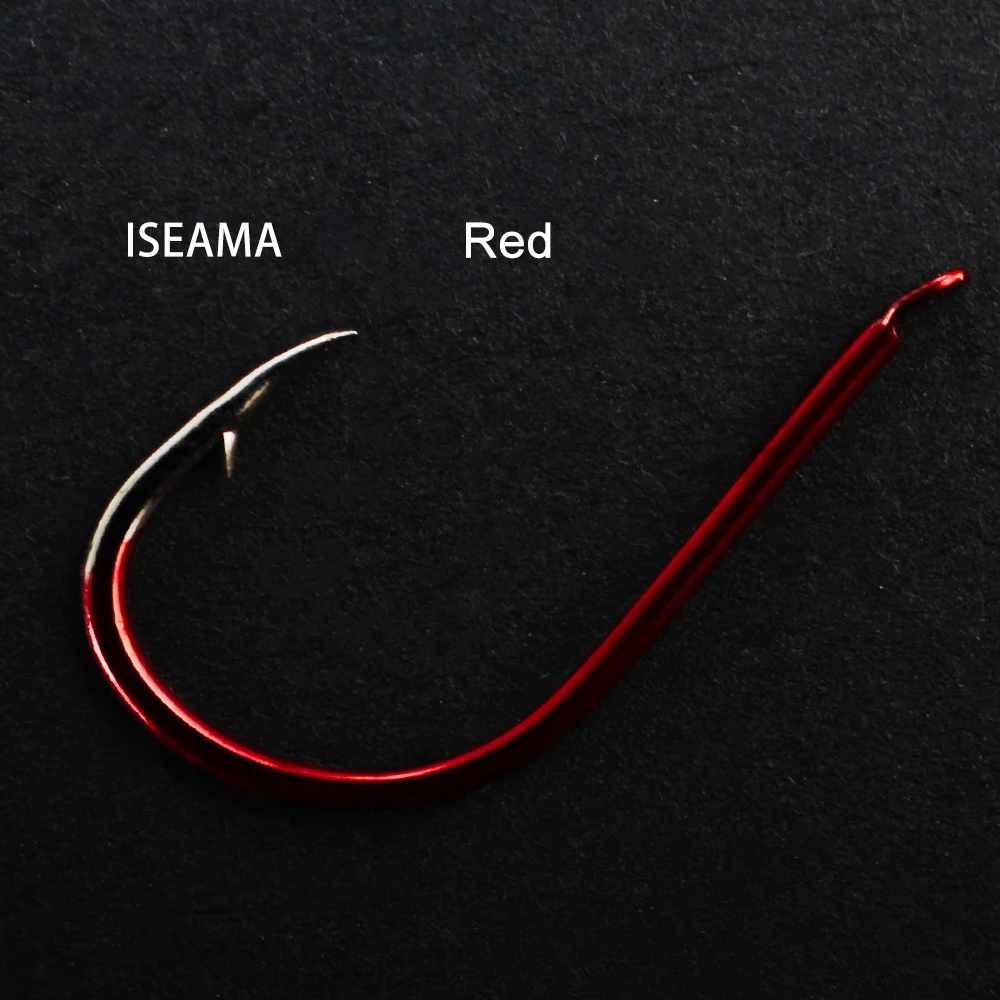 NGB 30-50pcs High Carbon Steel ISEAMA Barbed Luminous Fishing Hook 4-13# Black Nickel Red Single Carp Fishing Hook
