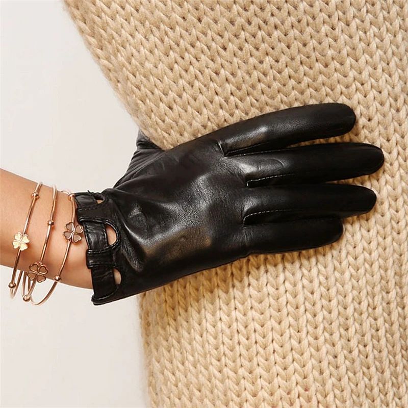 Brand Genuine Leather Gloves Fashion Women Sheepskin Gloves Thin Spring Unlined Elegant Lady Finger Driving Glove L026N