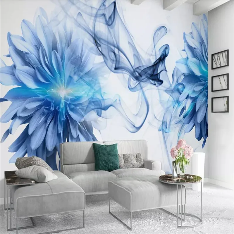 Abstract smoke blue flowers bedroom background wall professional making mural wallpaper wholesale custom poster photo wall