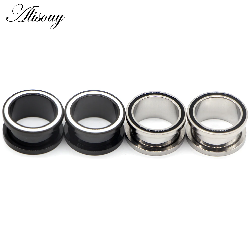Alisouy 2pcs Ear Plugs Tunnels Stainless Steel Pulley White Line Screw Extender Stretcher Fashion Piercing Body Jewelry Earrings