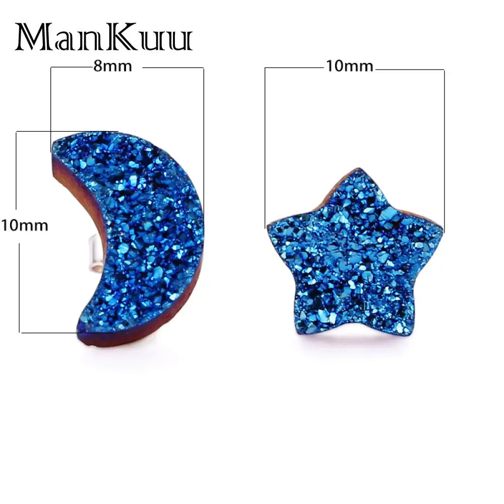 Mankuu Moon And Star Druzy Stone Earrings Sparkling Stud Earrings 7 Colors Solid Crystal Natural Stone Earrings For Women