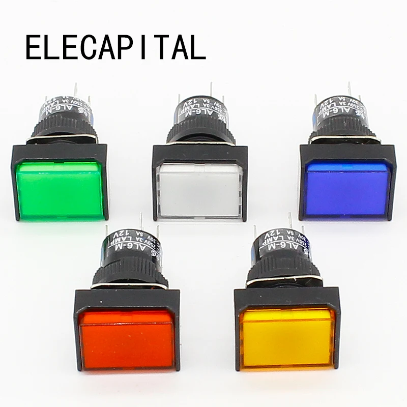 1pcs 16mm Rectangle Momentary push button switch lamp 5pins 12V