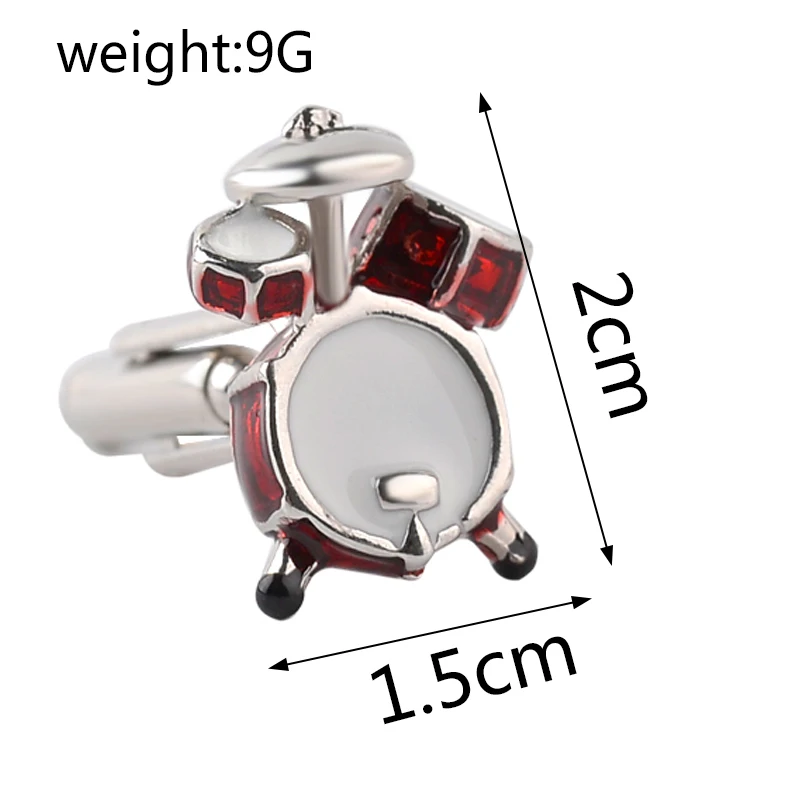 2 Pcs Drum Guitar Cufflinks Set Music Lover Design Red Enamel Cuff Links For Mens Shirt Jewelry Accessories