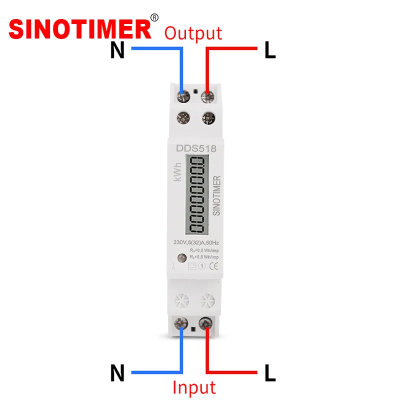 Single Phase Two Wire LCD Backlit Wattmeter Power Consumption Watt Energy Meter kWh AC 5-32A 230V 50Hz Electric Din Rail Mount