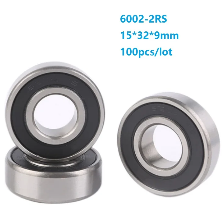 

100pcs/lot 6002RS 6002-2RS 6002 2RS 15*32*9mm Double Rubber Sealed Deep Groove Ball bearing Shaft 15x32x9mm