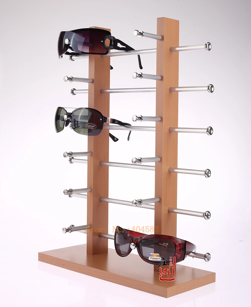 Double row 12 grid wood grain display sunglasses, display stand for eyeglass