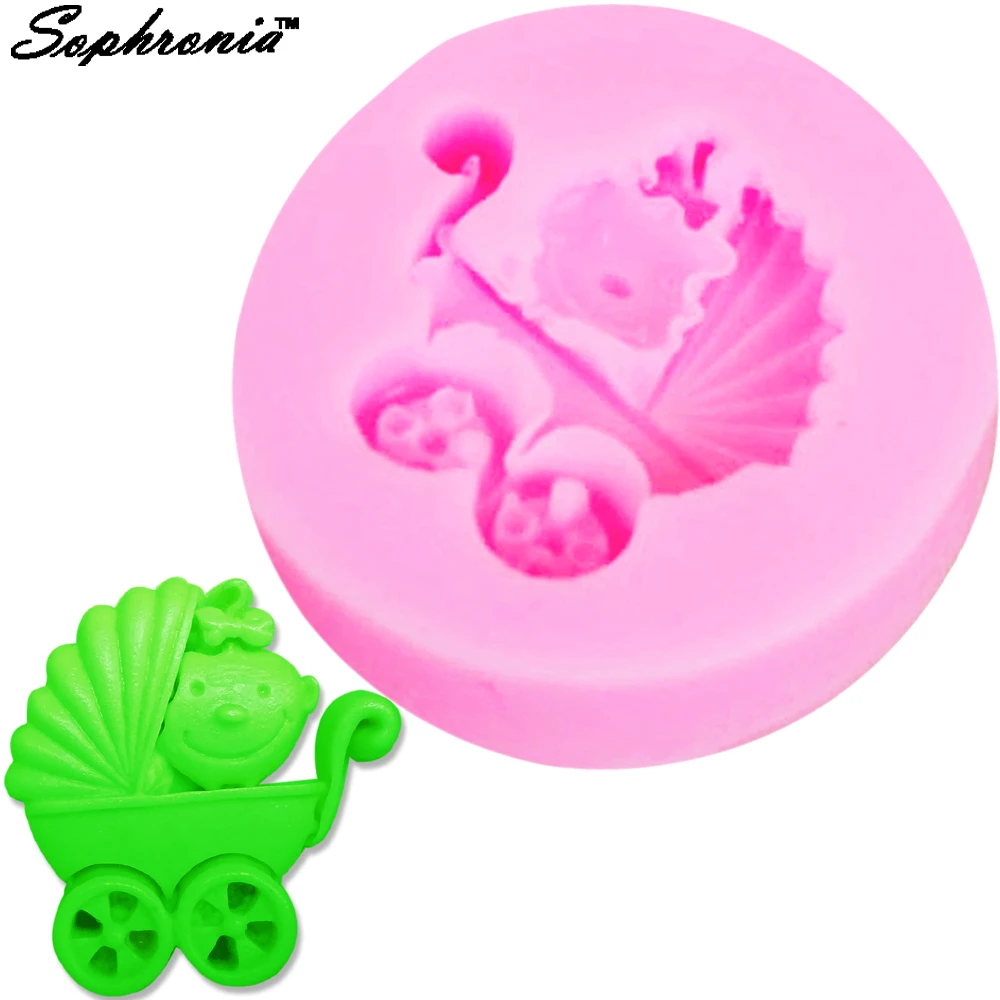 Baby Shower Stroller Car Silicone Dessert Mold Oven Chocolate Model Kitchen Pastry Tools Professional Accessories Birthday Party