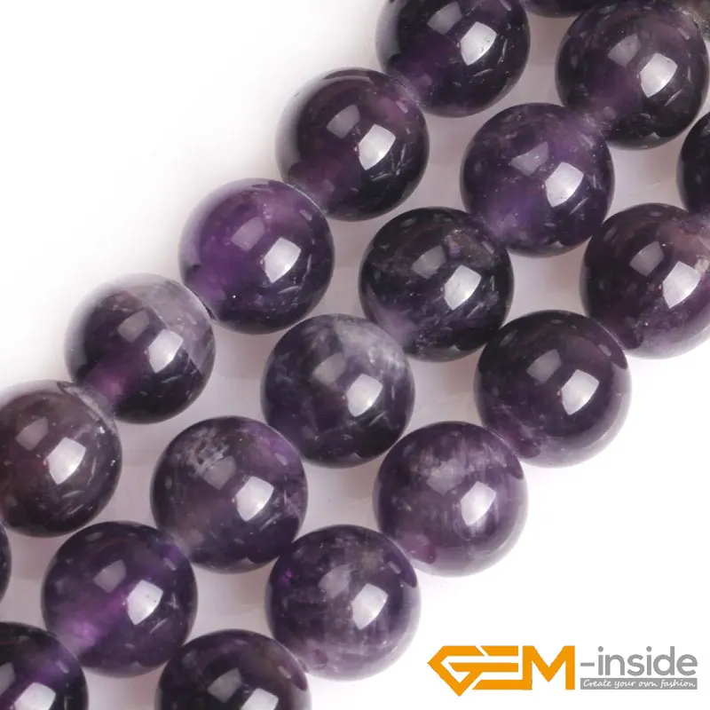 Big Hole 1.5mm-2mm Natural Gem stone 6mm-10mm Purple Amethysts Round Shape Beads For Jewelry Making DIY Bracelet 15\