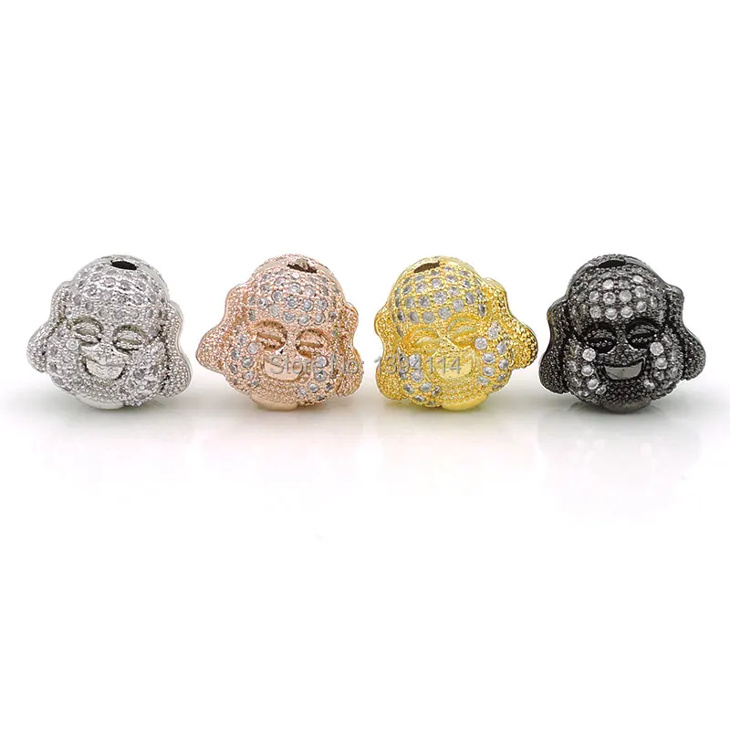 

13x14mm Micro Pave Clear CZ Maitreya Buddha Head Beads Fit Men And Women Making Bracelets Or Necklaces Jewelry