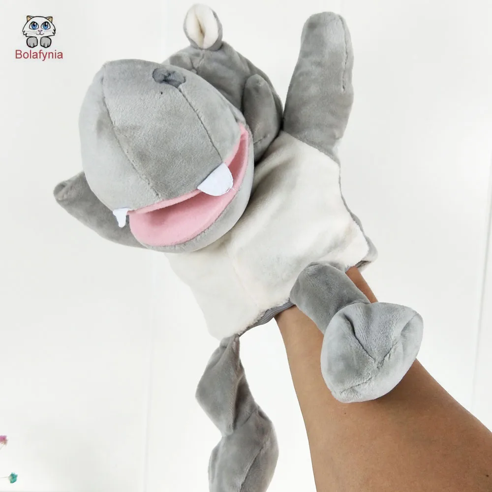 Marionnette à main en peluche pour enfants, gros hippopotame gris