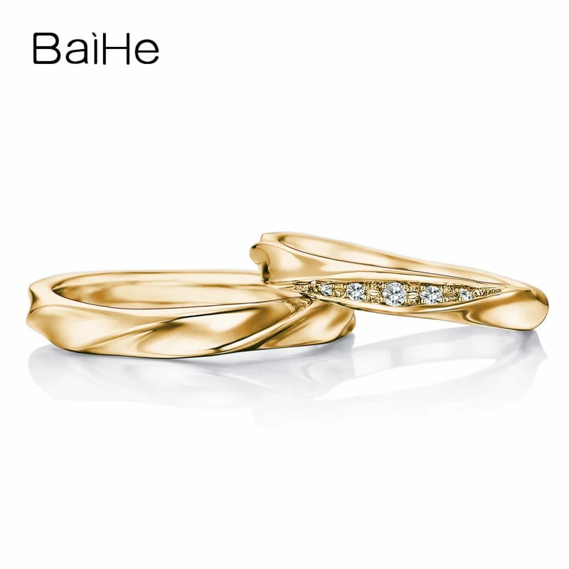 BAIHE Solid 18K White Gold H/SI Round Natural Diamonds Ring Wedding Women Fine Jewelry Trendy Couple Ring Man Ring Girl Ring